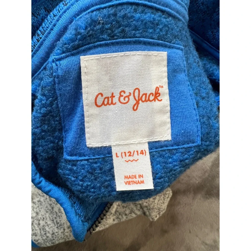 Cat & Jack Boys Blue Gray Colorblock Sweater Fleece Vest Full Zip Size L 12/14